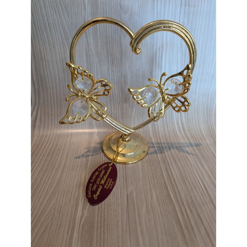 Vintage Crystal Millennium Austrian Crystal 24K Gold Plated Butterfly Heart